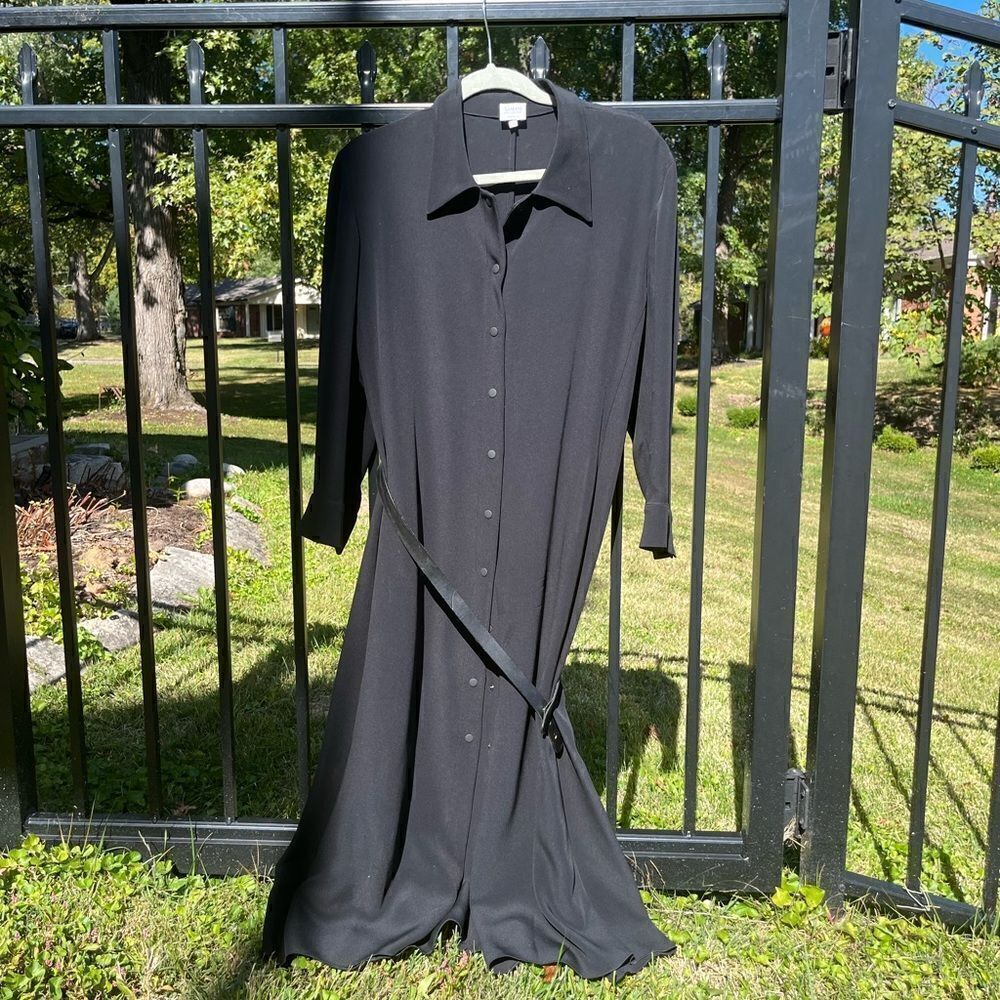 Armani Collezioni Belted Button Down Silk Dress